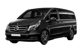 A black Volkswagen minibus with side door open.